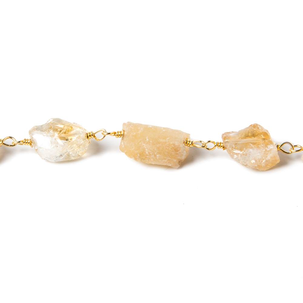 12x9mm Citrine hammer faceted rectangle Gold plated Chain 19 pieces