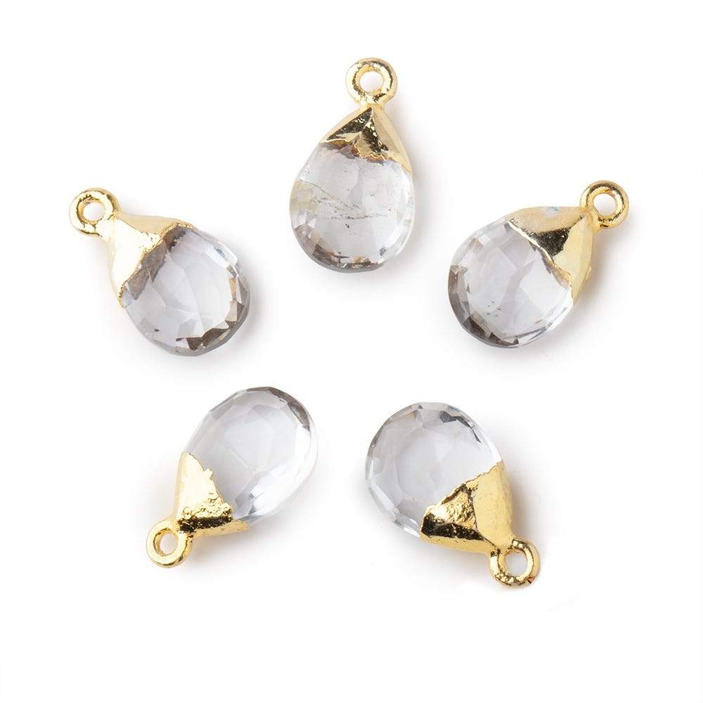 12x9mm Gold Leafed Crystal Quartz faceted pear 1 focal bead