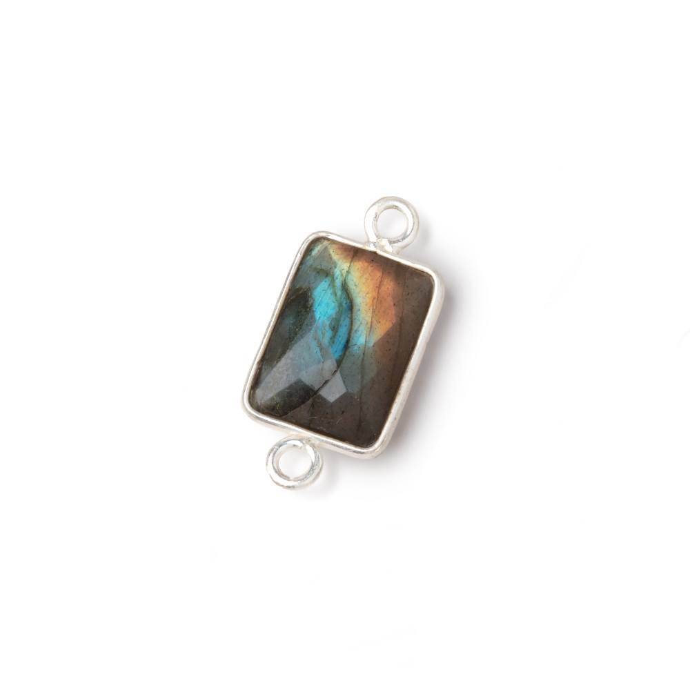 12x9mm Silver Bezel Labradorite Faceted Rectangle with Multi Flash 1 Connector