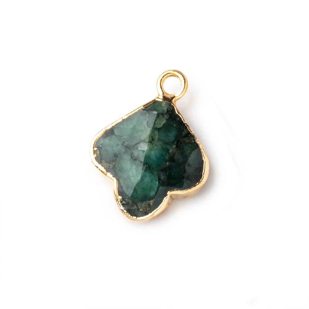 13-14mm Gold Leafed Emerald Faceted Trillium Flower Focal Pendant 1 piece