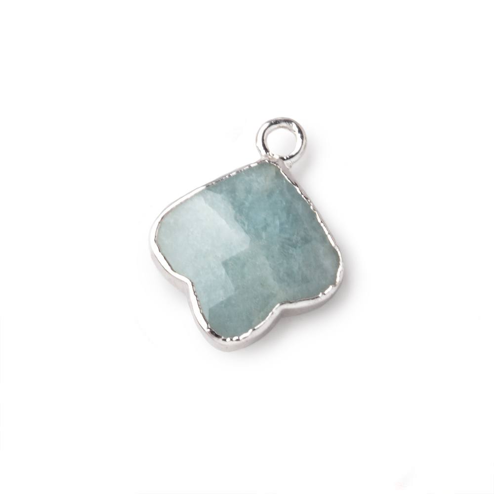 13-14mm Silver Leafed Aquamarine Faceted Trillium Flower Focal Pendant 1 piece