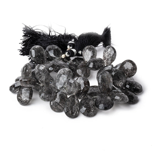 13-16mm Black Tourmalinated Quartz Faceted Pear Beads 7.5 inch 44 pieces AA