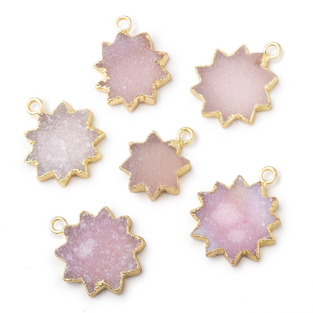13-16mm Gold Leafed Pink Drusy Star Burst Pendant 1 focal piece