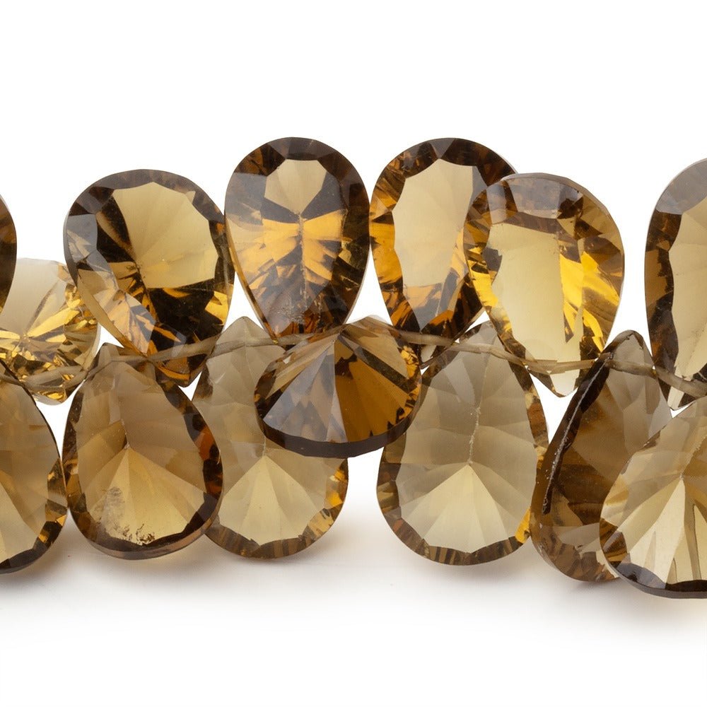 13-17mm Whiskey Quartz Concave Faceted Pear 7.5 inch 49 Beads AAA