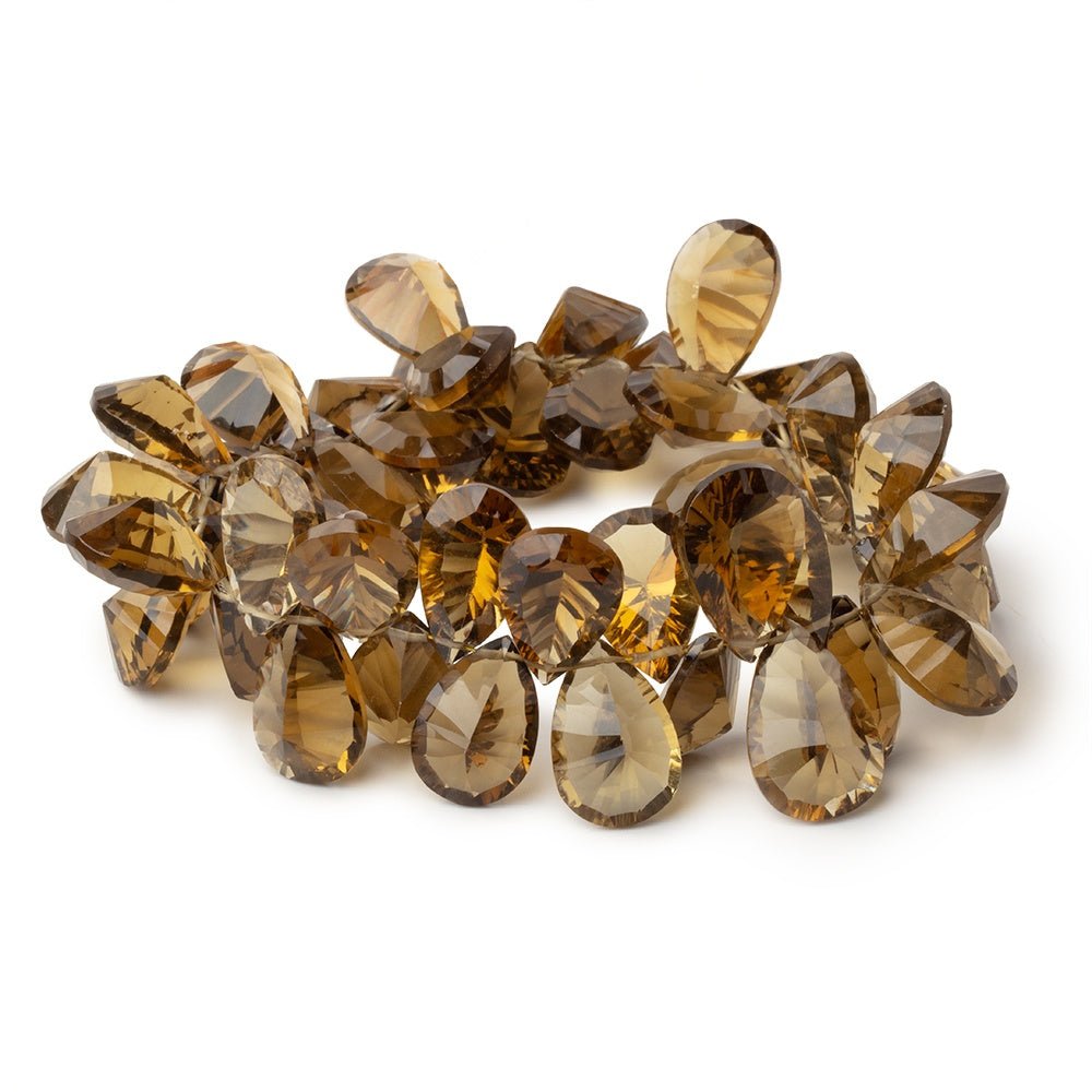 13-17mm Whiskey Quartz Concave Faceted Pear 7.5 inch 49 Beads AAA