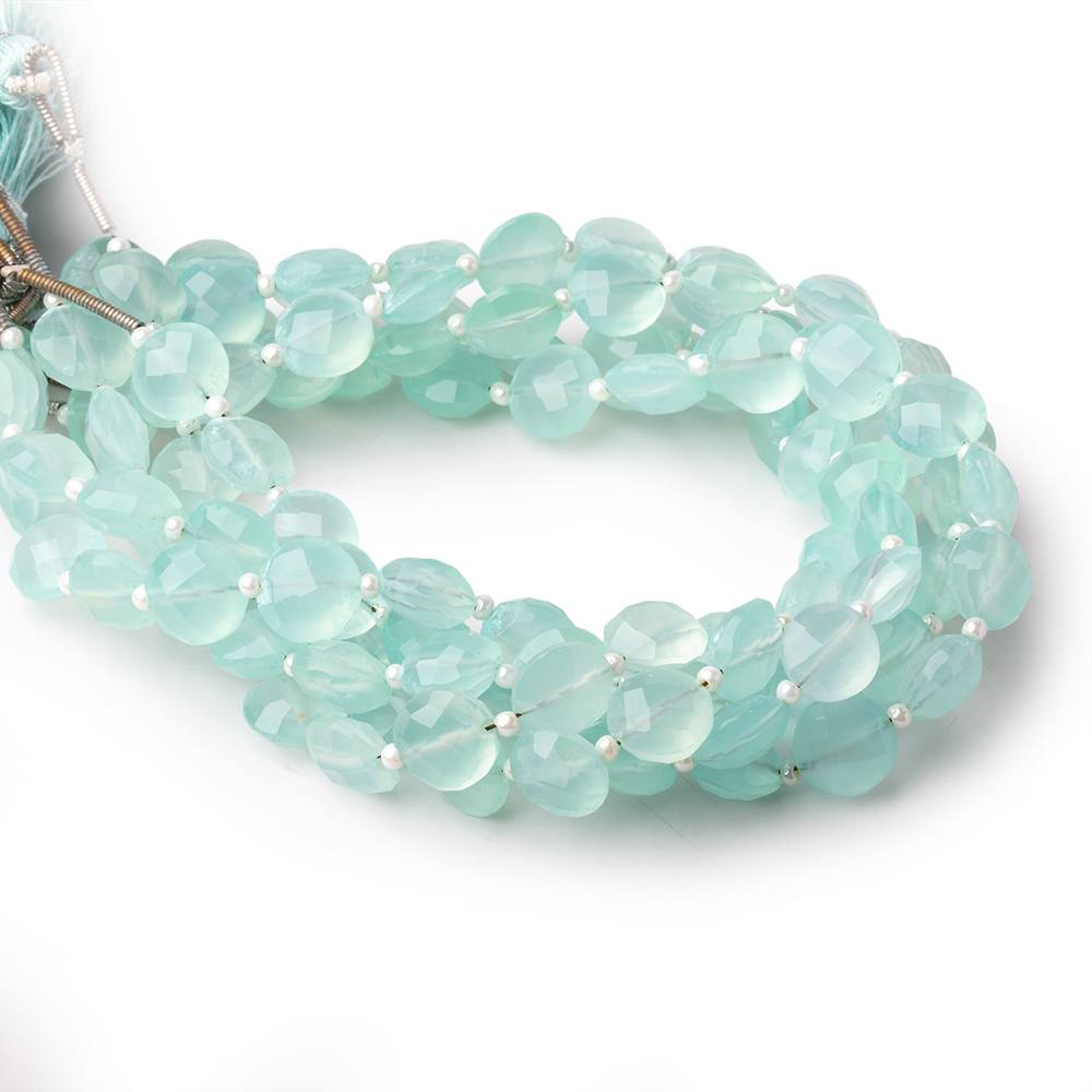 8mm Sea Blue Chalcedony faceted coin beads 8 inch 22 pieces A
