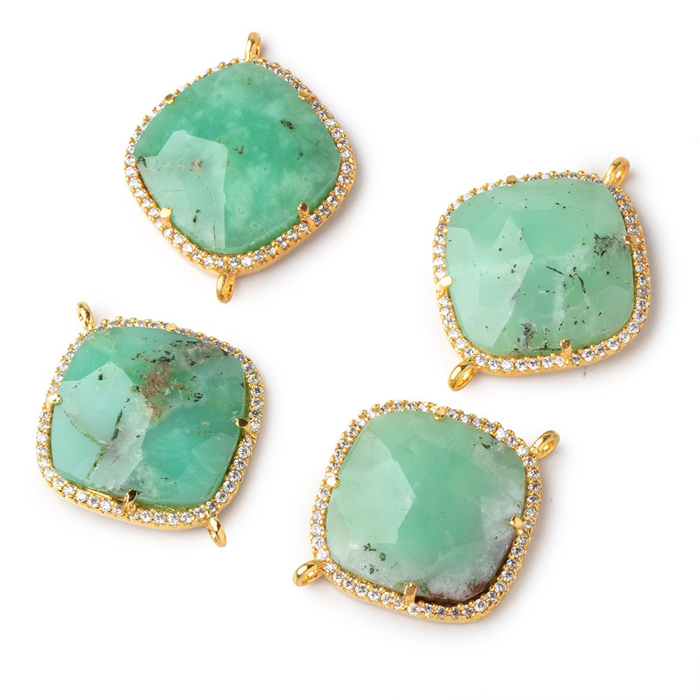 21x21mm Vermeil Bezel CZ & Chrysoprase Pillow Connector 1 focal bead