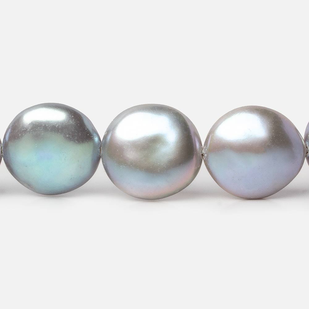 13.5-14mm Silver Rose' Peacock Coin Freshwater Pearls 16 inch 30 pieces AAA