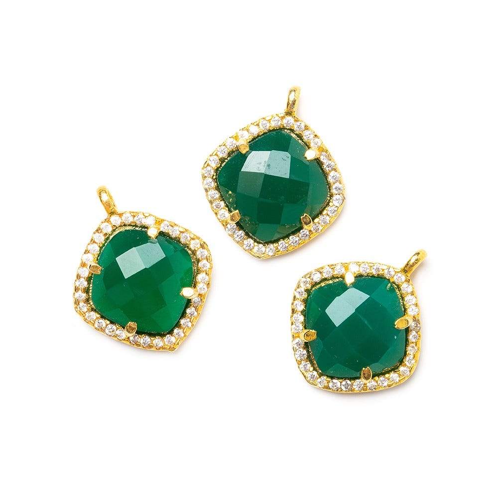 13.5mm Vermeil Bezel White CZ & Green Aventurine Cushion Pendant 1 piece
