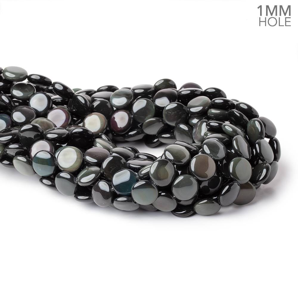 13.5mm Rainbow Obsidian Plain Coin 16 inch 30 Beads 1mm Hole AA