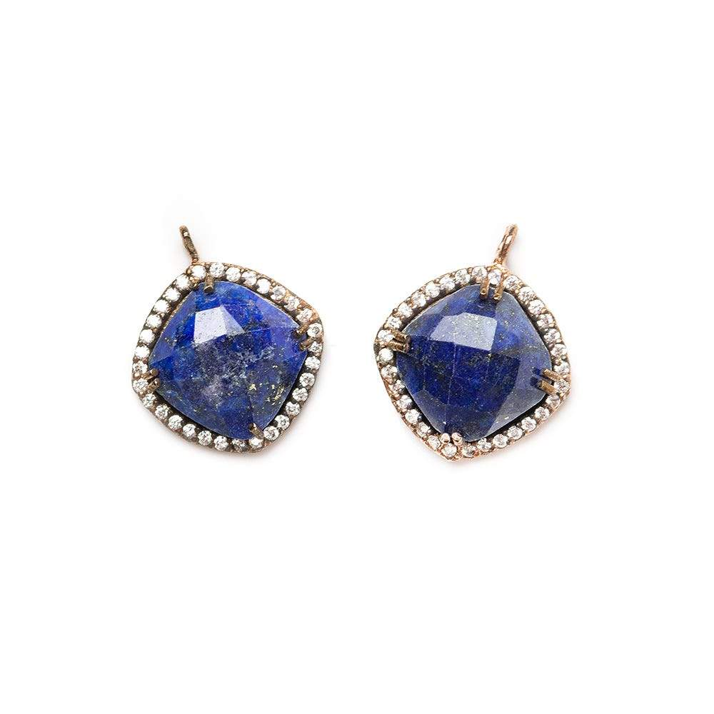 13.5mm Rose Gold Bezel White CZ & Lapis Lazuli Cushion Pendant 1 piece