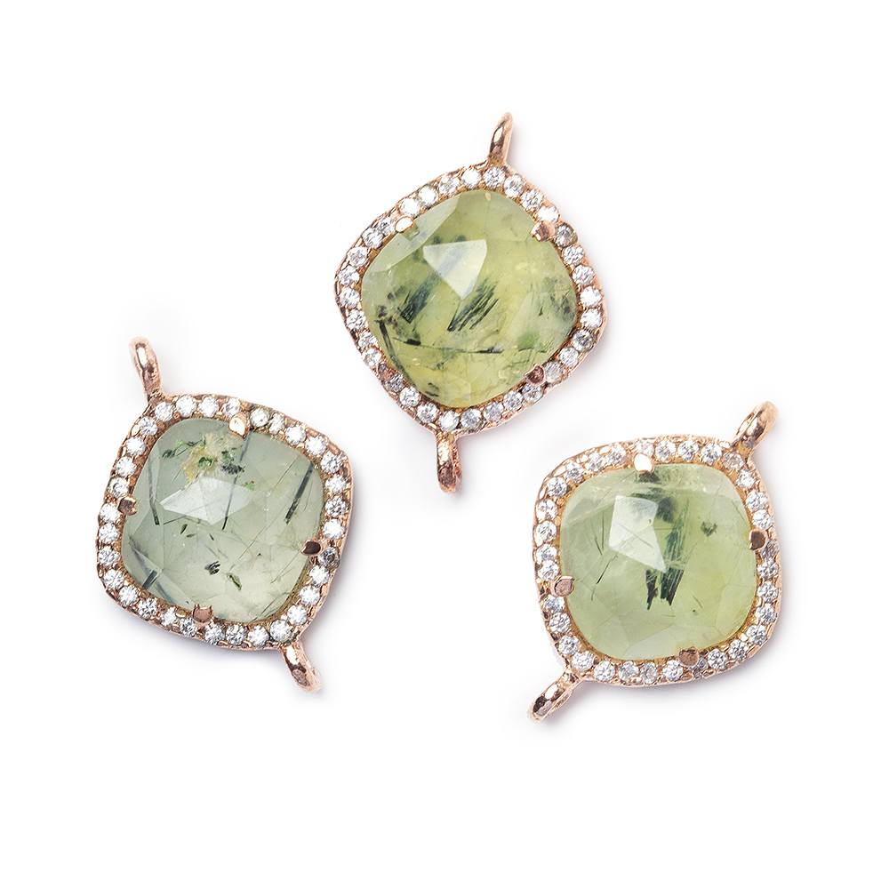 13.5mm Rose Gold Bezel White CZ & Prehnite Cushion Pendant 1 piece