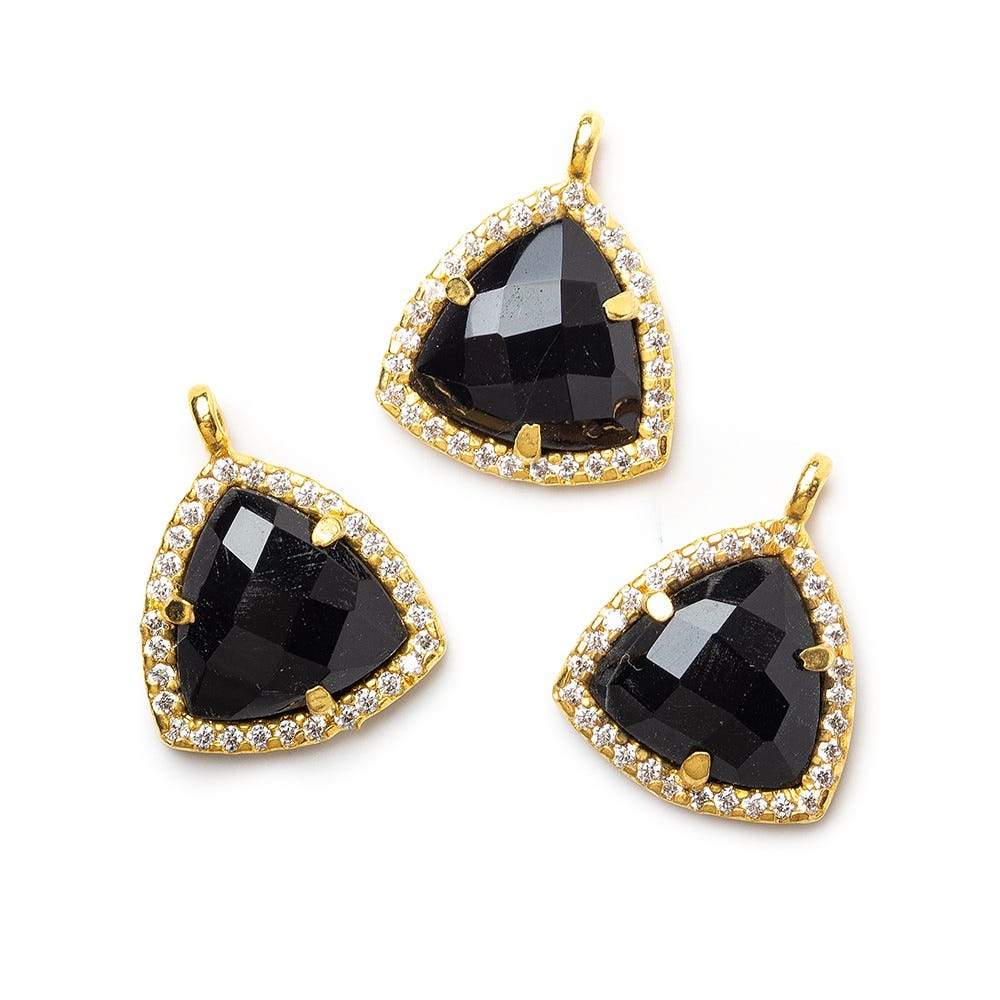 13.5mm Vermeil Bezel White CZ and Black Chalcedony Triangle Pendant 1 piece