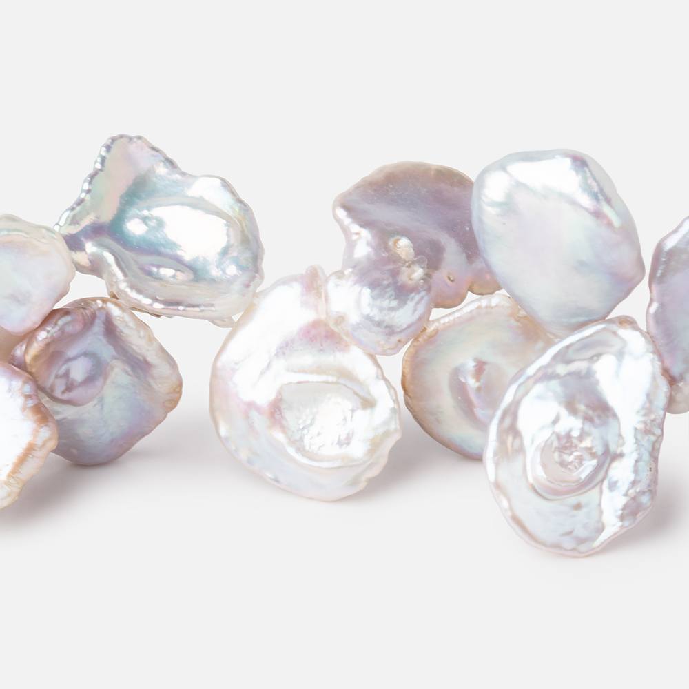 13.5x13-18x14mm Lavender, Silver, & Off White Keshi Pearl Beads 16 inch 56 pieces
