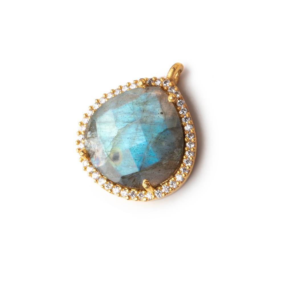 17mm Vermeil Bezeled White CZ and Labradorite Heart Pendant 1 piece