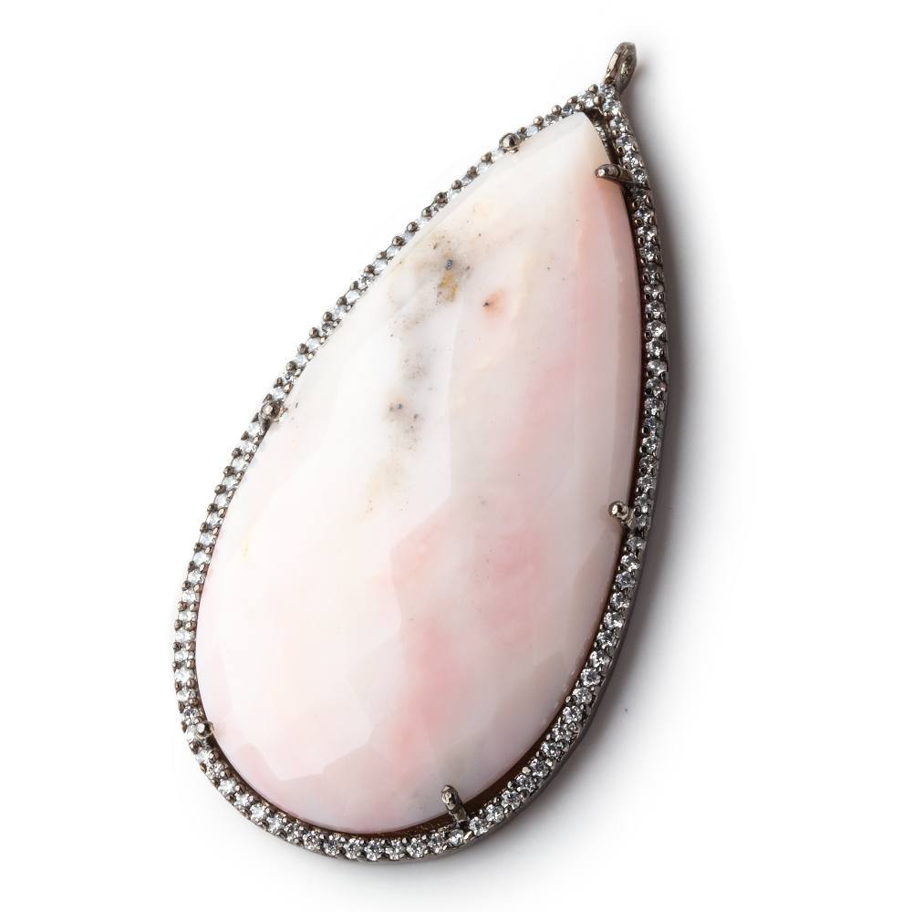 50x25mm Black Gold Bezel CZ and Pink Peru Opal Pear Pendant 1 focal bead