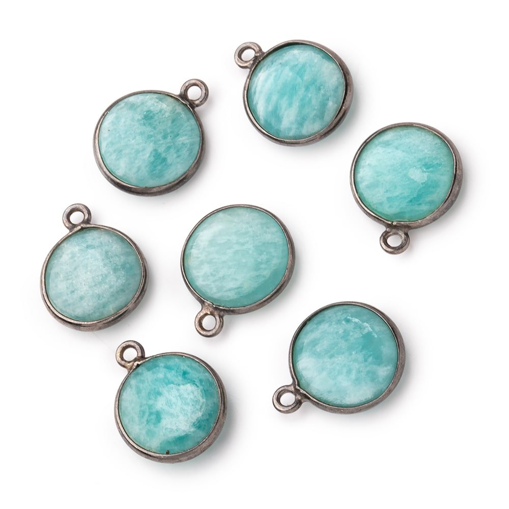 13mm Black Gold .925 Bezel Amazonite Plain Coin Pendant 1 Focal Bead