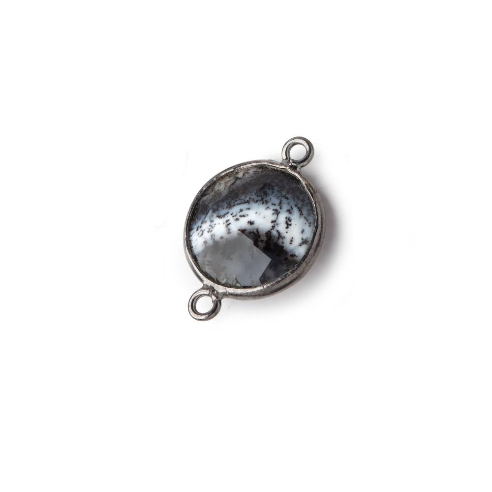 13mm Black Gold Bezel Dendritic Opal Faceted Coin Connector 1 piece