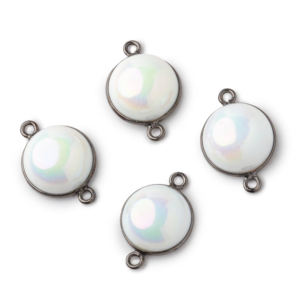 13mm Black Gold Bezel Mystic White Opal Coin Cabochon Connector 1 piece
