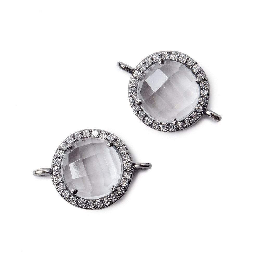 13mm Black Gold Bezel White CZ and Crystal Quartz Coin Connector 1 focal bead