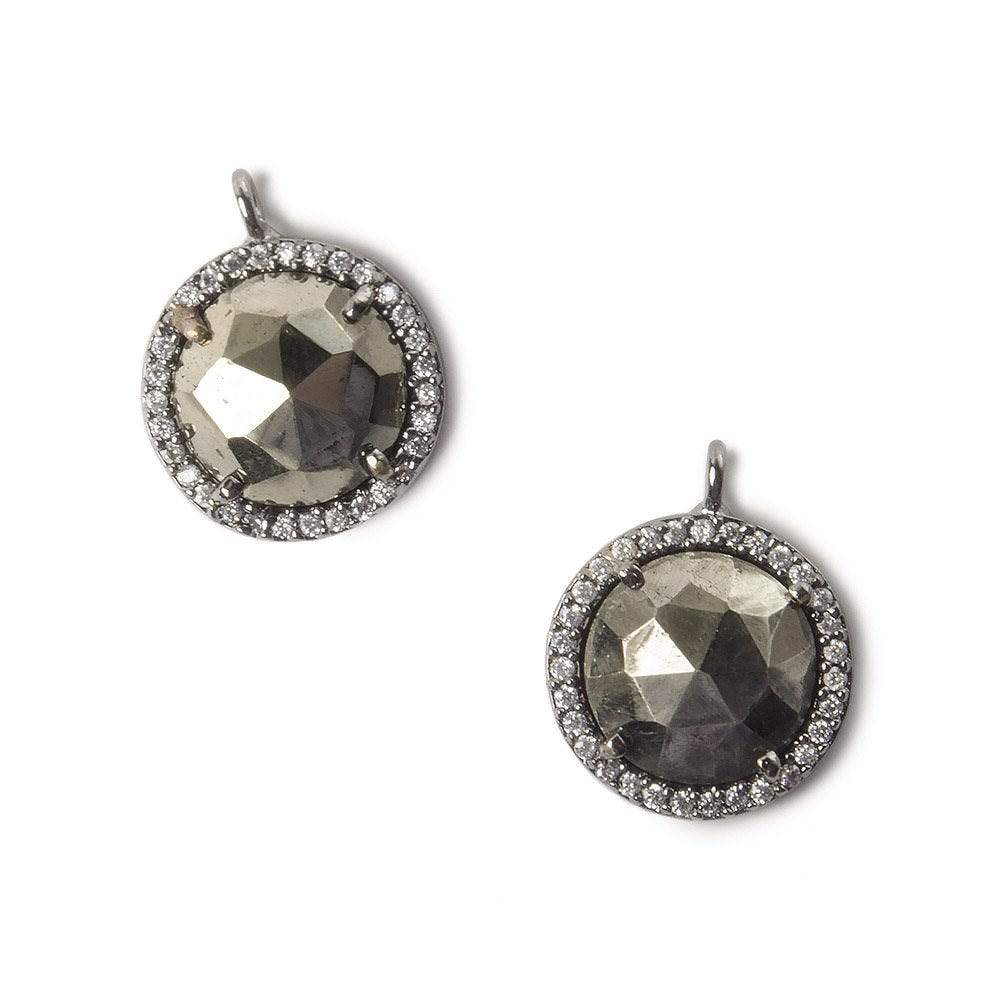 13mm Black Gold Bezel White CZ and Pyrite Coin Pendant 1 focal bead