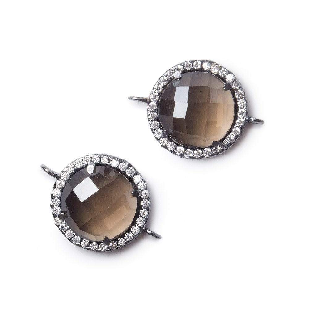 13mm Black Gold CZ Bezel Smoky Hydro Quartz Faceted Coin Connector 1 focal