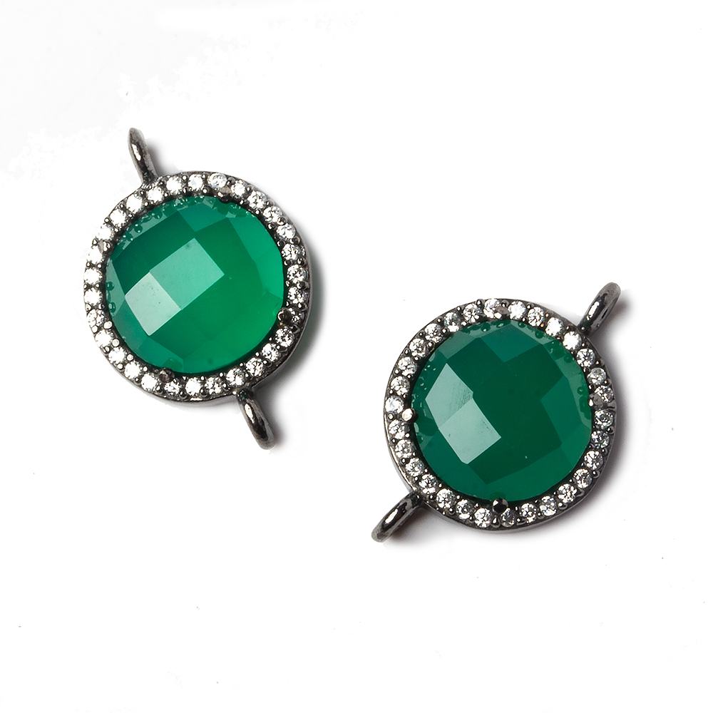 13mm Black Gold Bezeled White CZ and Green Onyx Coin Connector 1 piece