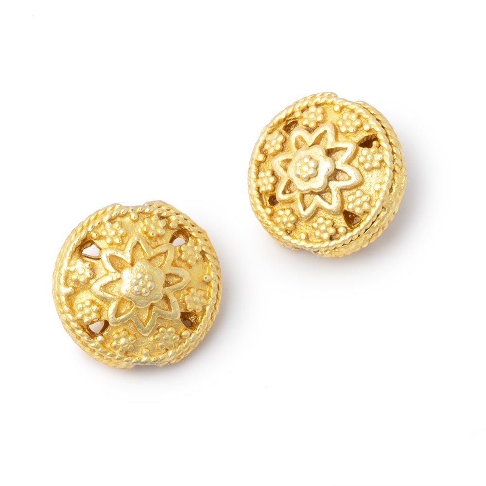 13mm Floral Design Coin Set of 2 Beads