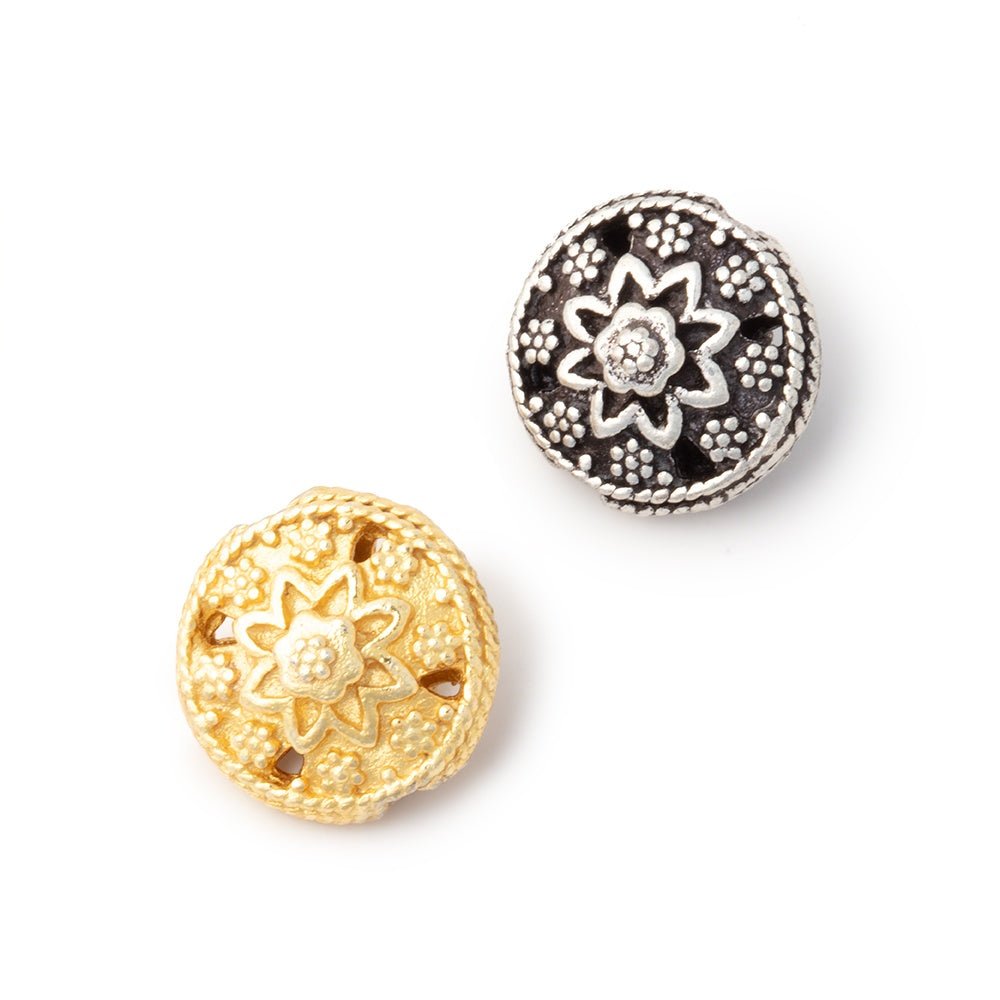 13mm Floral Design Coin Set of 2 Beads