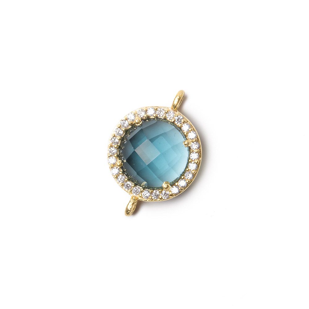 13mm Gold Bezel White CZ and London Blue Quartz Coin Connector 1 focal bead