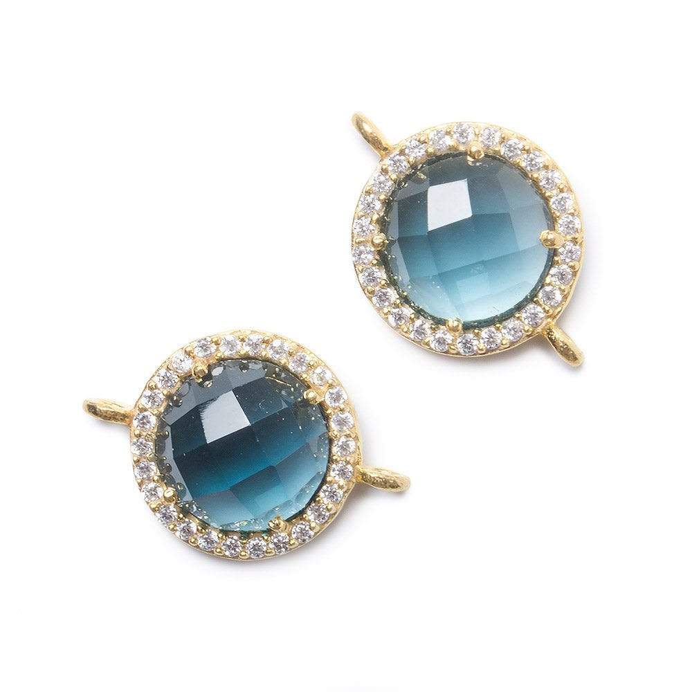 13mm Gold Bezel White CZ and London Blue Quartz Coin Connector 1 focal bead