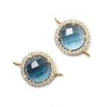 13mm Gold Bezel White CZ and London Blue Quartz Coin Connector 1 focal bead