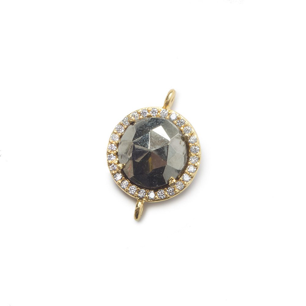 13mm Vermeil Bezel White CZ and Pyrite Coin Connector 1 focal bead