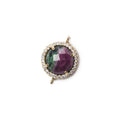 13mm Vermeil Bezel White CZ and Ruby in Zoisite Coin Connector 1 focal bead