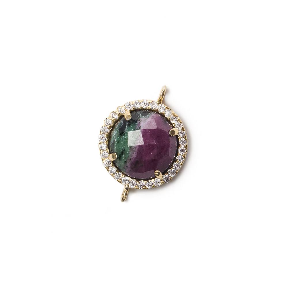 13mm Vermeil Bezel White CZ and Ruby in Zoisite Coin Connector 1 focal bead
