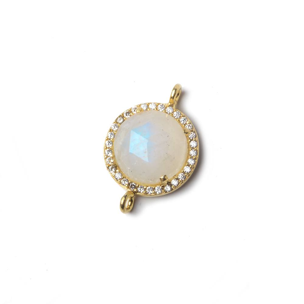13mm Vermeil Bezeled White CZ & Rainbow Moonstone Coin Connector 1 piece