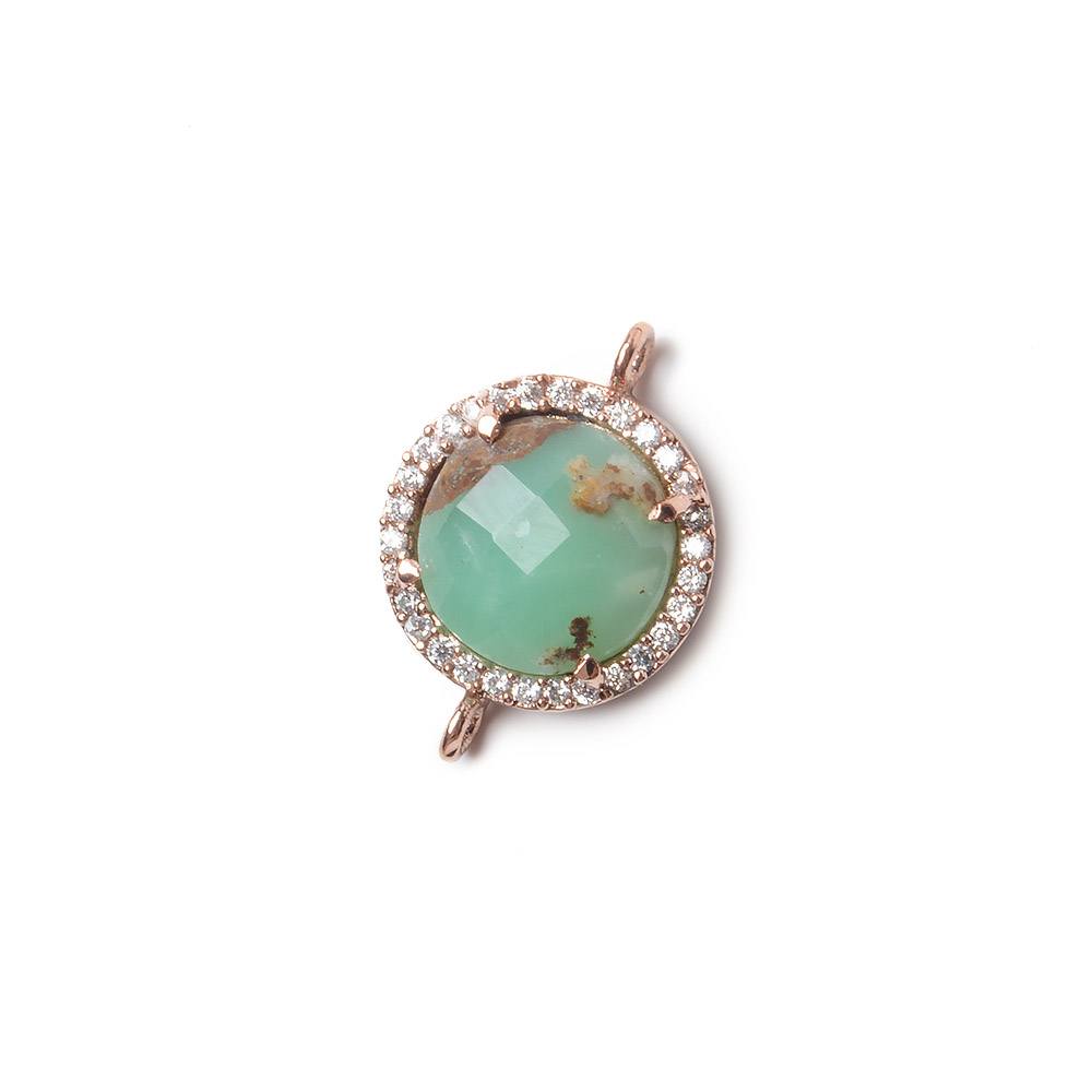 13mm Rose Gold Bezel White CZ and Chrysoprase & Matrix Coin Connector 1 focal bead