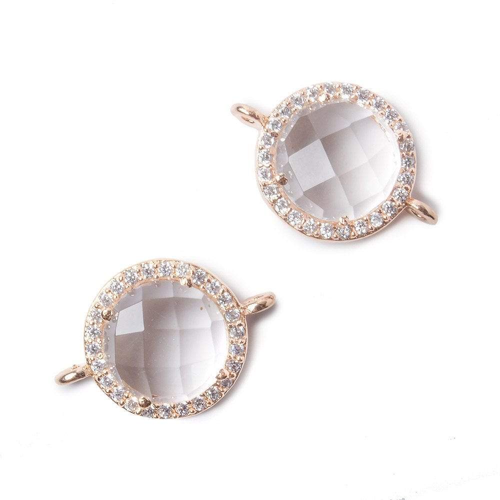 13mm Rose Gold Bezel White CZ and Crystal Quartz Coin Connector 1 focal bead