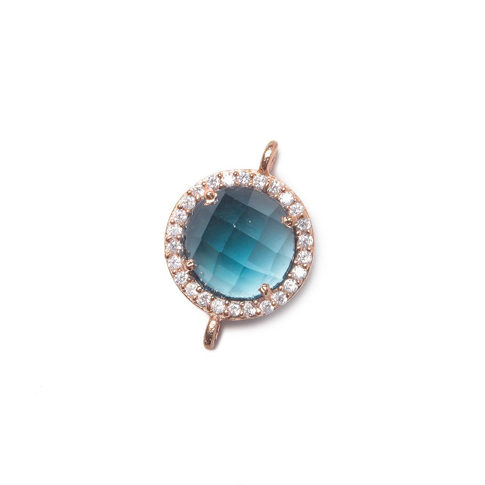 13mm Rose Gold Bezel White CZ and London Blue Quartz Coin Connector 1 focal bead