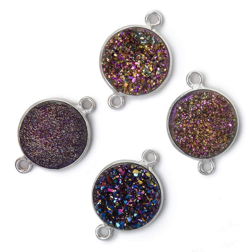 13mm Silver .925 Bezel Mystic Peacock Drusy Drusy Coin Connector 1 piece