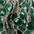 13mm Silver Bezel Green Onyx Coin Silver .925 Link Chain by the foot