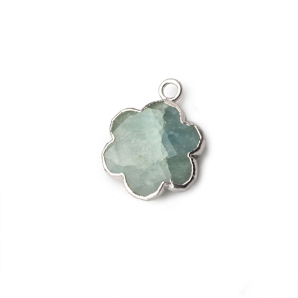 13mm Silver Leafed Milky Aquamarine Faceted Quatrafoil Focal Bead Pendant sold as 1 piece