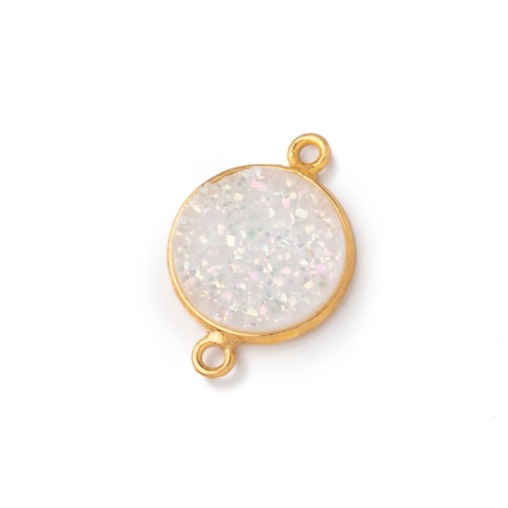 13mm Vermeil Bezel Mystic Pearl White Drusy Coin Connector 1 piece