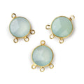13mm Vermeil Bezel Seafoam Green Chalcedony faceted coin 3 ring Connector 1 focal bead