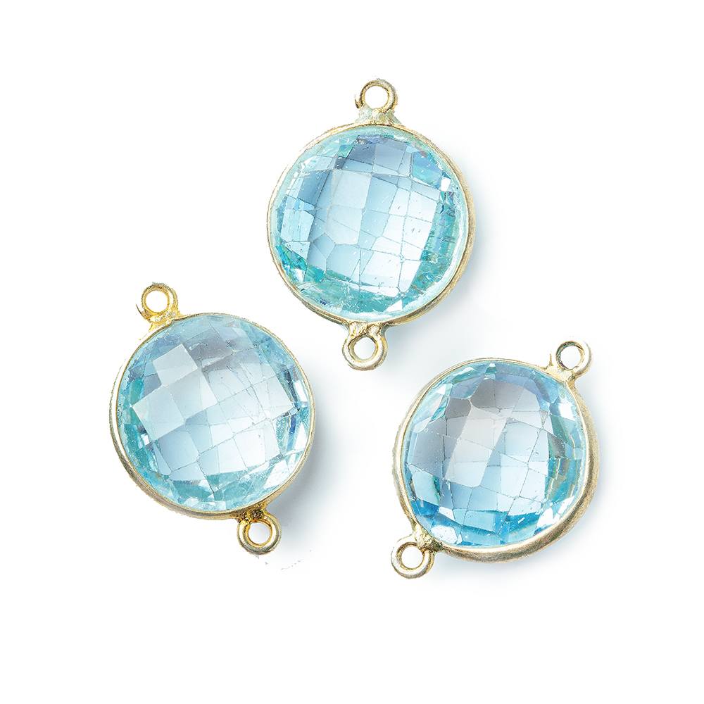 13mm Vermeil Bezel Swiss Blue Topaz Faceted Coin Connector 1 piece