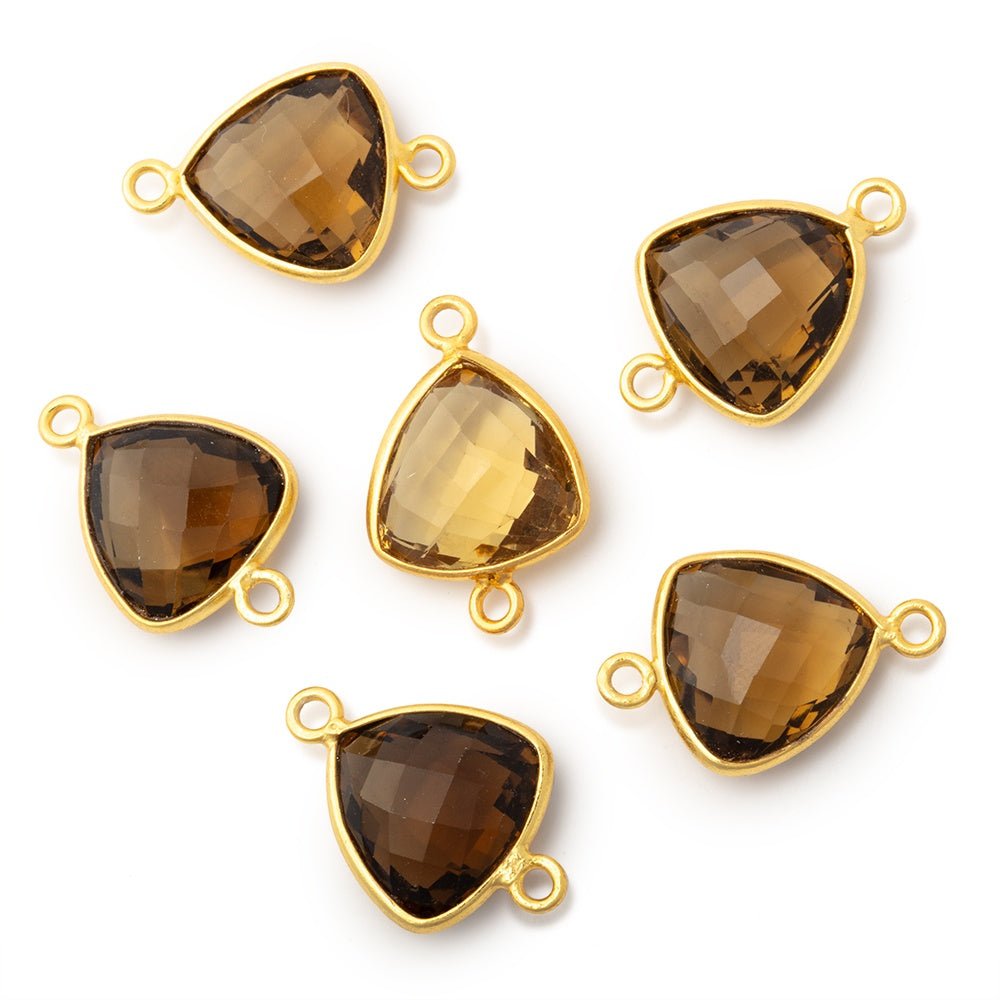 13mm Vermeil Bezel Whiskey Quartz Faceted Trillion Connector 1 piece