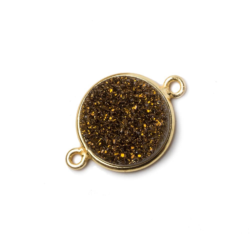 14mm Vermeil Bezeled Metallic Bronze Drusy Coin Connector 1 piece