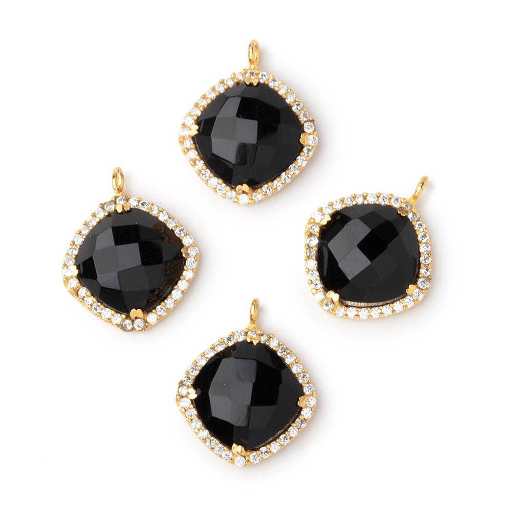 13mm Vermeil CZ Bezel Black Chalcedony Faceted Cushion Pendant 1 Focal