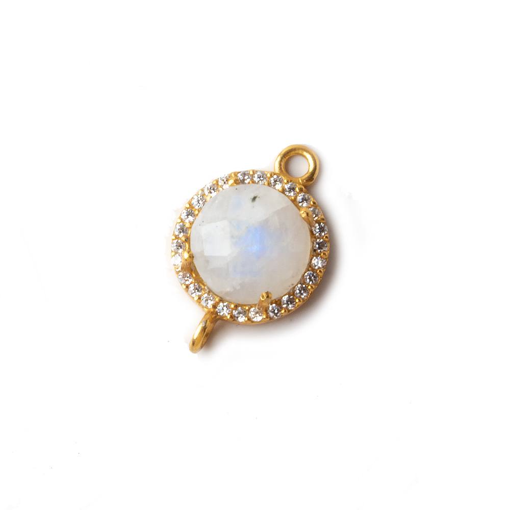 13mm Vermeil CZ Bezel Rainbow Moonstone Coin Connector 1 piece