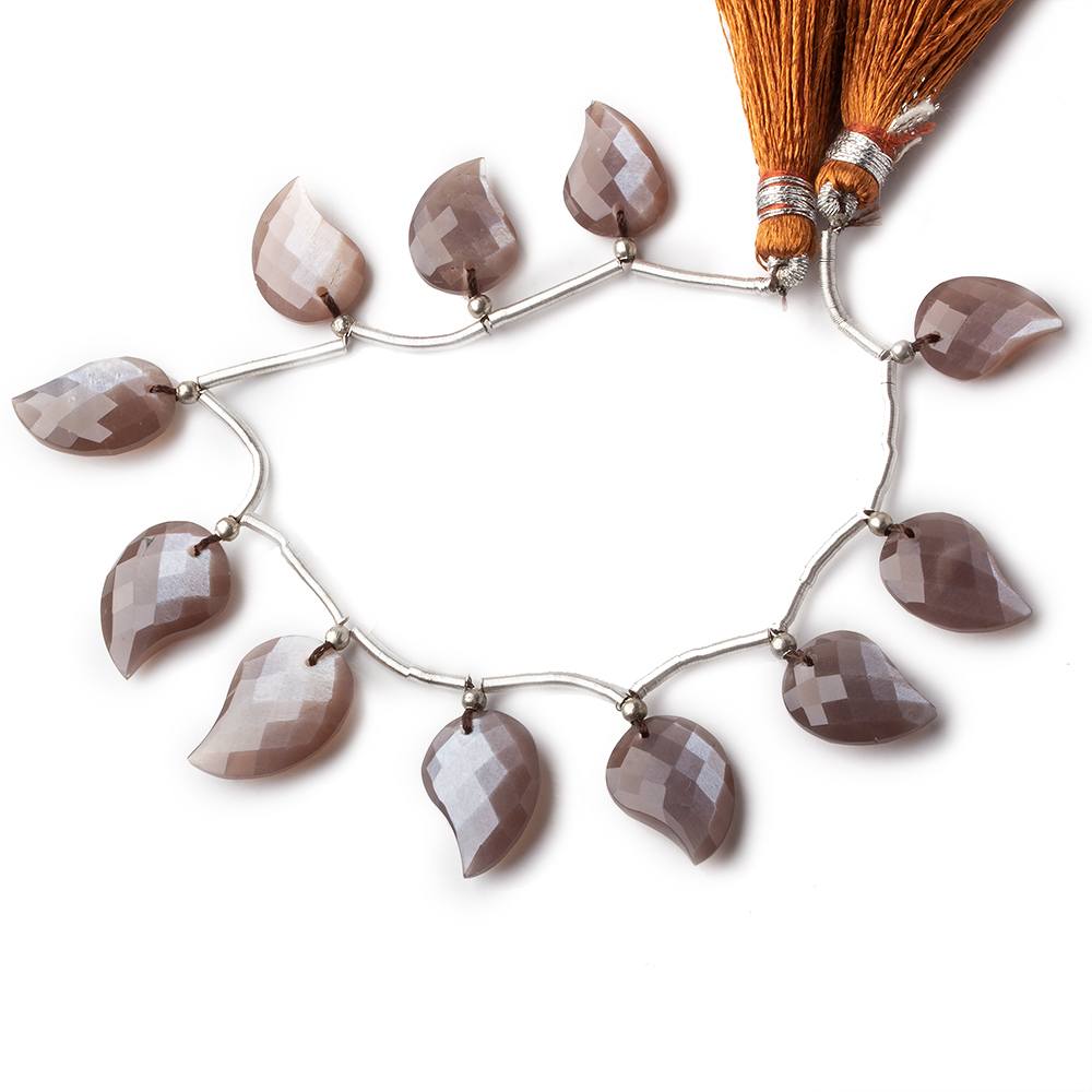 13x10-16x12mm Chocolate Brown Moonstone faceted leaf strand 11 beads AAA